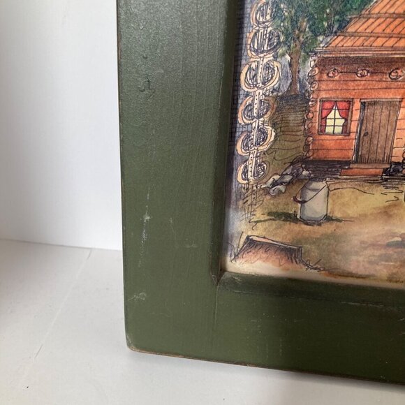 Cabin Watercolor Picture Welcome to Our Cabin Wood Framed Green 8 x8" - Picture 5 of 6